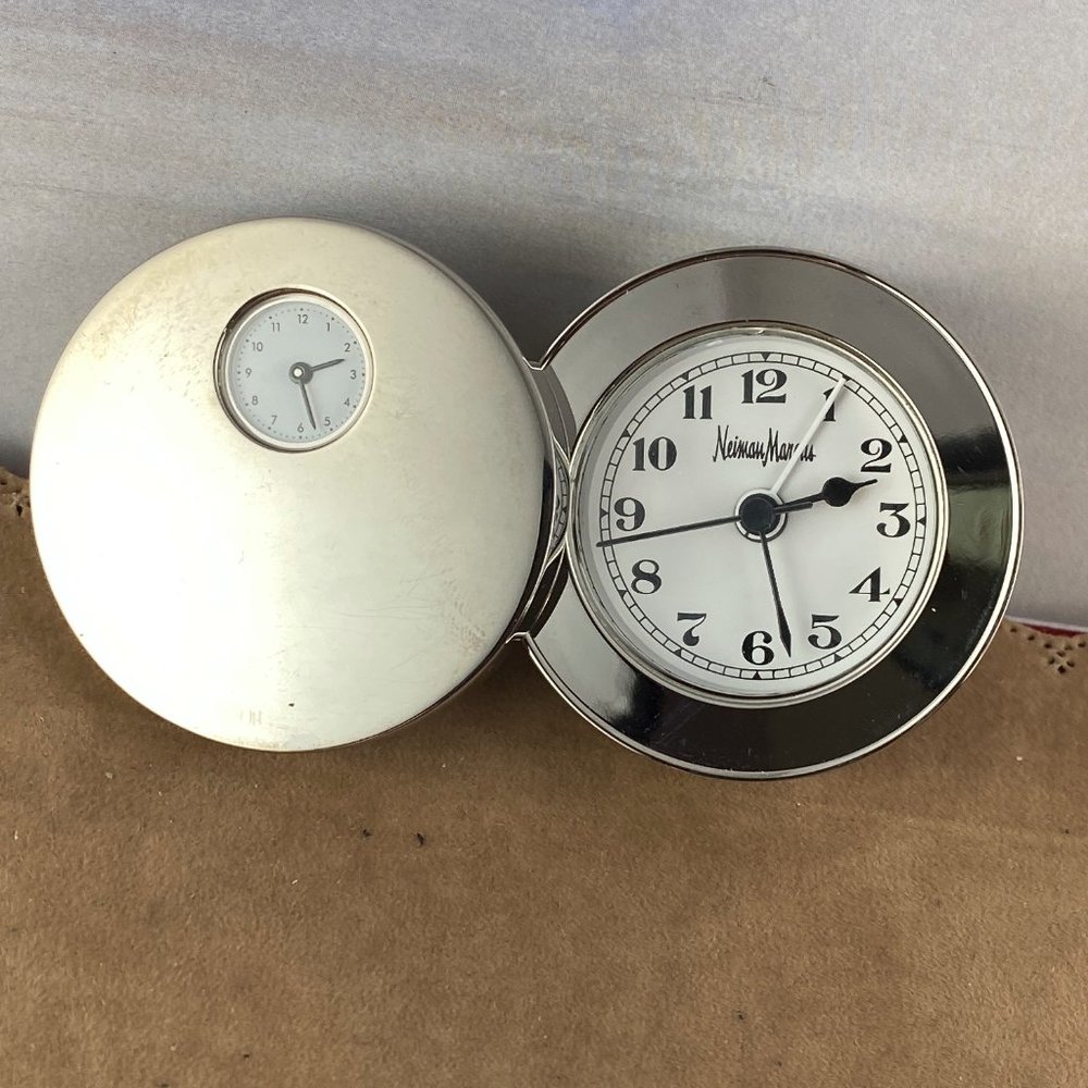 Neiman Marcus Dual Time Desk Clock Travel Alarm